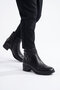 Black Genuine Leather, Fur Inside, Cold-Resistant, Knitted Band Detail, Stylish, Comfortable Women's Heeled Boots Z352 - 2