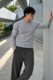 Men's Crew Neck Long Sleeve Gray Sweater - 4