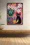 Black Cat with Lilies and Bananas Framed Art Print Cat Poster Modern Wall Decor Kedi33