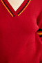 V-Neck Line Combination Knitwear Sweater - Red - 5