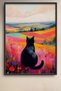 Black Cat in Colorful Flower Field Framed Painting Cat Poster Modern Wall Decor Kedi51 - 2