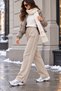 Women's Beige Stoppered Legged 3 Thread Baggy Sweatpants with Side Piping - 5
