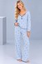 Women's Patterned Lace Detailed Bow and Button Long Sleeve Pajama Set - 2