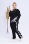 Women's Black Gray Leopard Decorated Stretchy Plus Size Tracksuit Set - 3