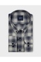 Battal (Large Size) Winter Buttoned Collar Checked Navy Blue Shirt 3871L
