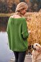 Green Boat Neck 3/4 Sleeve Diamond Patterned Casual Mercerized Oversize Knitwear Sweater 65 70 - 8