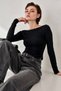 Women's Boat Neck Side Gathered Long Sleeve Basic Blouse My3535 - 4