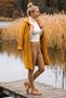 Italian Mustard Color Hooded Long Sleeve Zipper Pocket Medium Thickness Boucle Woven Jacket 90 65 - 4