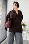Premium Collar Button Detailed Flywheel Sleeve Knitwear Sweater - Brown - 6
