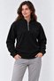 Women's Polar Fleece Stand Collar Half Zipper Long Sleeve Regular Fit Winter Sweatshirt - Black