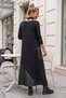 Black V-Neck Long Sleeve Single Pocket Slim Leather Trim Casual Knitted Dress 130 55 - 8
