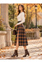 Autumn Breeze Navy Blue Plaid Patterned Belt Detailed Slit Midi Skirt - 2