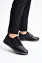 Black Genuine Leather Anatomical Comfortable Sole Rubber Laced Women's Casual Shoes Z1017