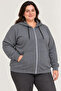 Oversized plus size three-thread fleece-lined hooded full-zip winter sweatshirt - smoke gray - 2