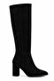 Culina Women's Suede Black Pointed Toe Thick Heeled Side Zipper Below the Knee Boots 7.5 cm Heel - 4