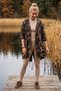 Italian Brown Hooded Camouflage Jacket Without Cap with Sequins on the Back Oversized Woven Jacket 85 70 - 6