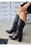 Women's Kimber Black Bellows 7 cm Heeled Back Zipper Pointed Toe Thick Heel Boots - 5