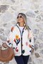 Ecru Colored Floral Standard Size Zippered Plush Jacket - 2