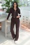 Oysho Fabric Polo Collar Double Zipper Set Brown