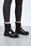 Black Patent Leather Women's Chelsea Boots with Stitched Sole and Elastic - 5
