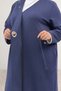 63024 Large Size Double-Breasted Collar Belt Snap Modal Cap - Navy Blue - 4