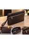 100% Genuine Leather Black Double Zipper Handbag – Multi-Compartment Portfolio Wallet with Wrist Strap - 2