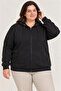 Oversized plus size three-thread fleece-lined hooded full-zip winter sweatshirt - black