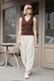 Women's Flexible Premium Velvet Fabric High Waist Elastic Waist Pleated Pocket Trousers-Stone - 2