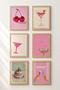 6 Piece Pink Cocktail and Champagne Framed Table Set Cocktail Posters Bar Decor Six15