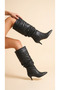 Women's Drawstring Detailed Pointed Toe Thin Heeled Long Boots - 2
