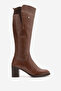 Women's Stretch Elastic Blunt Toe Heeled Boots Real Leather Br 88068 Taba