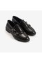 Women's Rubber Sole Black Genuine Leather Loafer 2531 - 3