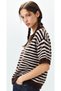 Women's Brown Striped Short Sleeve Knitted Sweater