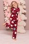 Cat Pattern Burgundy Suede Knitted Long Sleeve Mother-Daughter Buttoned Pajama Set - 3
