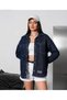 Women's Light Blue Label Detailed Snap Fastener Double Pocket Low Shoulder Oversize Denim Jacket - 6