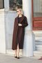 Women's Cashmere Wrap Lined Long Coat with Pockets - Brown - 3