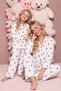 Heart Pattern White Suede Knitted Long Sleeve Mother-Daughter Buttoned Pajama Set