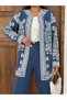 Embroidered Patterned Long Knitwear Cardigan Set 3077 - Blue - 5