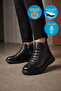 Black Genuine Leather, Fur Inside, Cold Resistant, Rubber Sole, Zippered Women's Boots Z1118 - 3