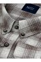 Battal (Large Size) Winter Buttoned Collar Checked Beige Shirt 3871E - 2