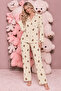 Bear Pattern Beige Suede Knitted Long Sleeve Mother-Daughter Buttoned Pajama Set - 2