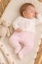 Baby Girl Cute Polka Dot Heart Embroidered Bear Pattern Snap Fastener Pink Jumpsuit