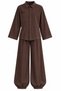 Brown Snap Fastener Modal Shirt and Belted Shalwar Trousers Set - 2Y8396 - 2