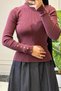 42047 - Stylish Comfortable Basic Viscose Women's Knitwear Short Sweater with Cuff Button Detail - 3