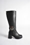 Women's Black Thick Sole Buckle Boots - 2