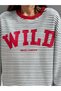 Women's 3 Thread Non-Embroidered Black Striped Wild Printed Oversize Sweatshirt - 5