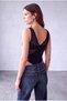 Women's Black Cotton V-Neck Sleeveless Body with Mesh Detail Diane - 2