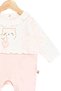Baby Girl Cute Polka Dot Heart Embroidered Bear Pattern Snap Fastener Salmon Jumpsuit - 4