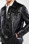 Men's Genuine Leather Black Leather Leather Coat - 5