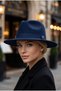 Women's Navy Blue Wide Brim Hard Felt Fedora Hat with Metal Buckle Belted Panama Cowboy Winter Hat - 4